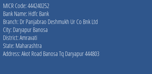Dr Panjabrao Deshmukh Urban Cooperative Bank Akot Road MICR Code