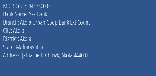 Akola Urban Coop Bank Ramdas Peth MICR Code