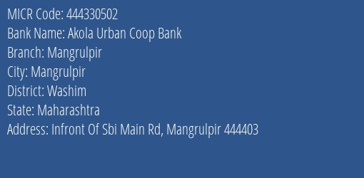 Akola Urban Coop Bank Mangrulpir MICR Code