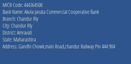 Akola Janata Commercial Cooperative Bank Chandur Rly MICR Code