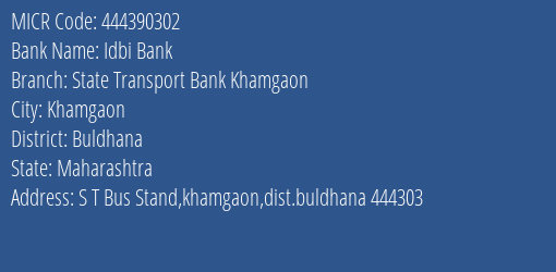 State Transport Co Operative Bank Khamgaon MICR Code