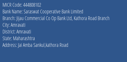 Jijau Commercial Co Op Bank Ltd Kathora Road MICR Code