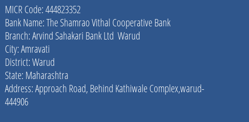Arvind Sahakari Bank Ltd Warud MICR Code