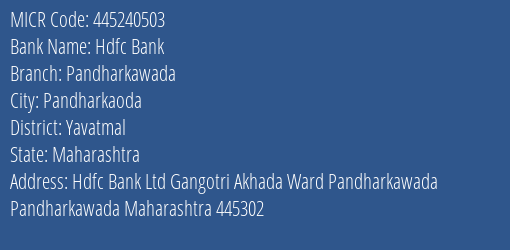 Hdfc Bank Pandharkawada MICR Code
