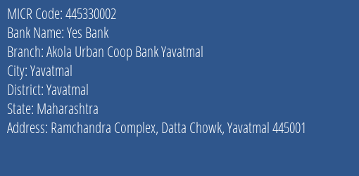 Akola Urban Coop Bank Jalgaon MICR Code