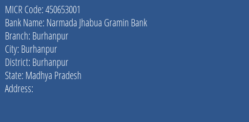 Narmada Jhabua Gramin Bank Burhanpur MICR Code