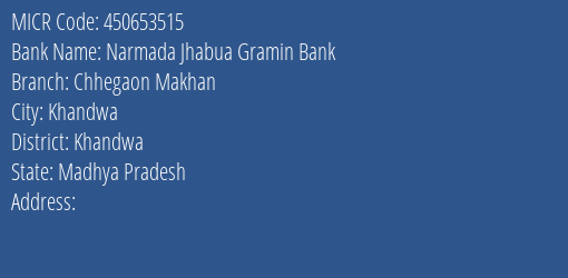 Bank Of India Chhegaon Makhan Branch Address Details and MICR Code 450653515