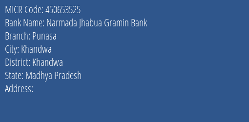 Bank Of India Punasa Branch Address Details and MICR Code 450653525