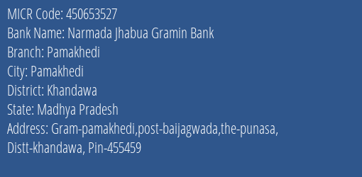 Bank Of India Pamakhedi Branch Address Details and MICR Code 450653527