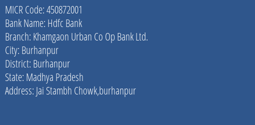 Khamgaon Urban Co Op Bank Ltd Jai Stambh Chowk MICR Code