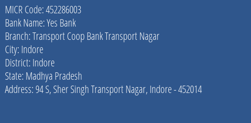 Transport Coop Bank Transport Nagar MICR Code