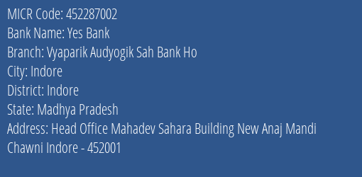 Vyaparik Audyogik Sahakari Bank Ho MICR Code