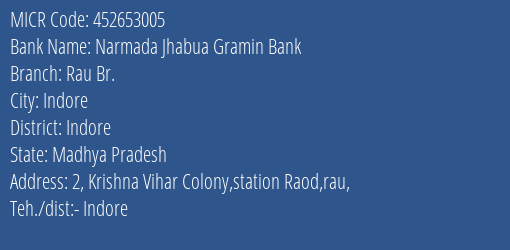 Bank Of India Rau Branch Address Details and MICR Code 452653005