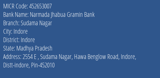 Bank Of India Sudama Nagar Indore Branch Address Details and MICR Code 452653007