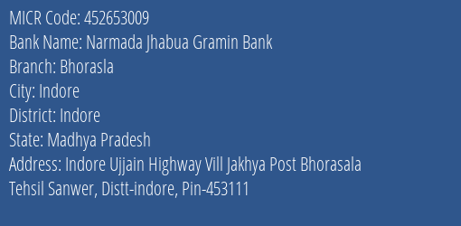 Bank Of India Bhorashala Branch Address Details and MICR Code 452653009