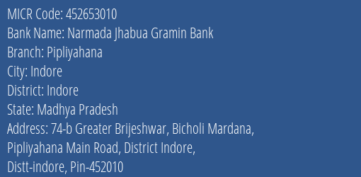 Bank Of India Pipliyahana Branch Address Details and MICR Code 452653010