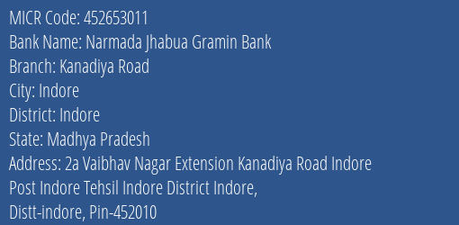 Bank Of India Kanadiya Road Branch Address Details and MICR Code 452653011