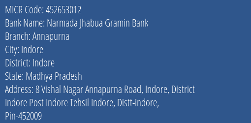 Bank Of India Annapurna Branch Address Details and MICR Code 452653012