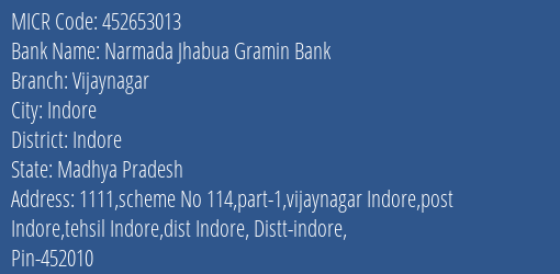 Bank Of India Vijay Nagar Indore Branch Address Details and MICR Code 452653013