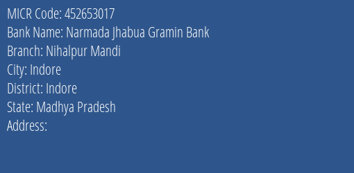 Bank Of India Nihalpur Mundi Branch Address Details and MICR Code 452653017