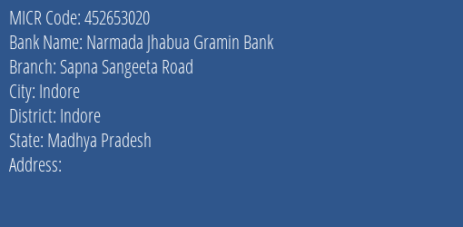 Bank Of India Sapna Sangeeta Roadindore Branch Address Details and MICR Code 452653020
