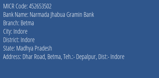 Bank Of India Betma Branch Address Details and MICR Code 452653502