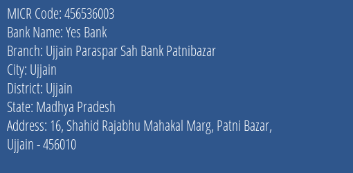 Ujjain Paraspar Sahakari Bank Patnibazar MICR Code