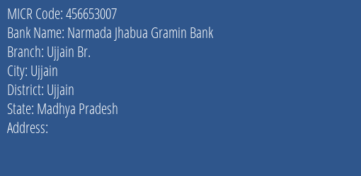 Narmada Jhabua Gramin Bank Ujjain Br. MICR Code