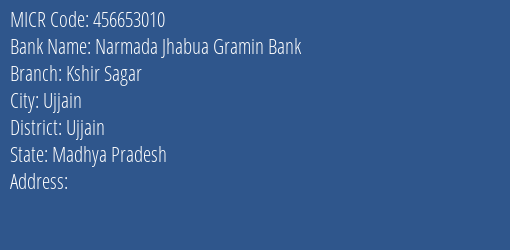 Narmada Jhabua Gramin Bank Kshir Sagar MICR Code
