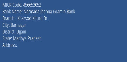 Narmada Jhabua Gramin Bank Kharsod Khurd Br. MICR Code