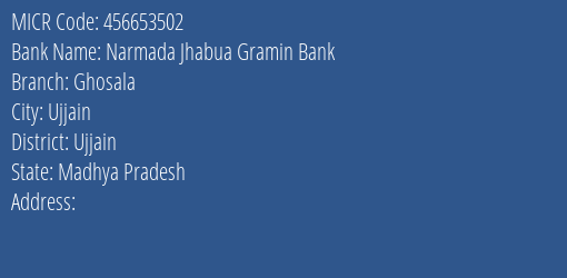Narmada Jhabua Gramin Bank Ghosala MICR Code
