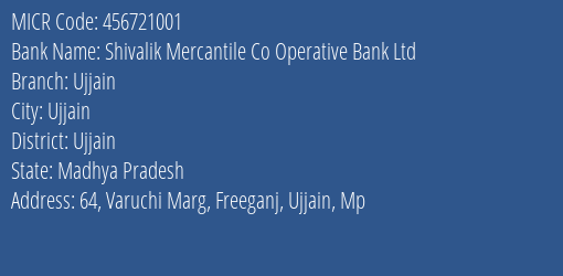 Shivalik Mercantile Co Operative Bank Ltd Ujjain MICR Code