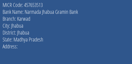 Narmada Jhabua Gramin Bank Karwad MICR Code