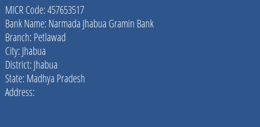 Narmada Jhabua Gramin Bank Petlawad MICR Code