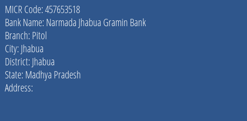 Narmada Jhabua Gramin Bank Pitol MICR Code