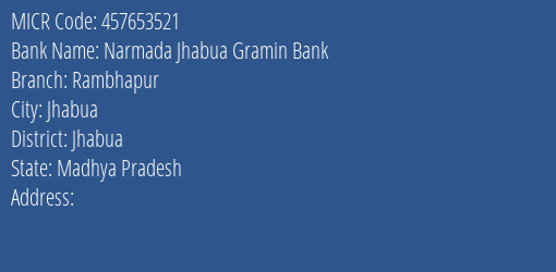 Narmada Jhabua Gramin Bank Rambhapur MICR Code