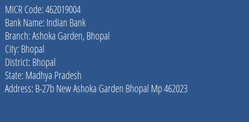 Indian Bank Ashoka Garden Bhopal MICR Code