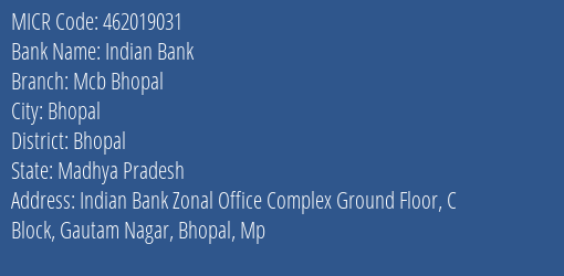 Indian Bank Mcb Bhopal MICR Code