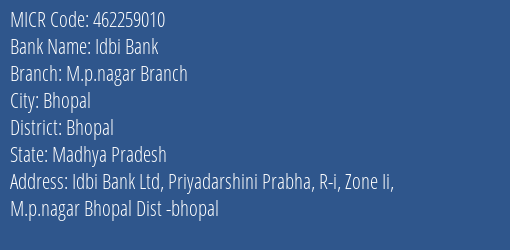 Idbi Bank M.p.nagar Branch MICR Code