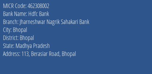 Jharneshwar Nagrik Sahakari Bank Berasiar Road MICR Code