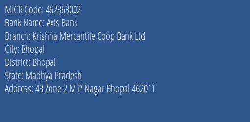 Krishna Mercantile Coop Bank Ltd M P Nagar MICR Code