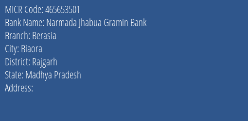 Narmada Jhabua Gramin Bank Berasia MICR Code