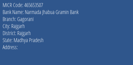 Narmada Jhabua Gramin Bank Gagorani MICR Code
