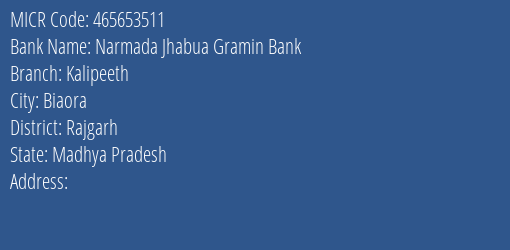 Narmada Jhabua Gramin Bank Kalipeeth MICR Code