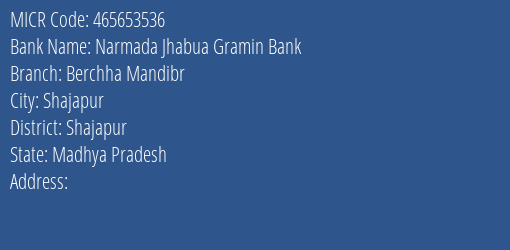 Narmada Jhabua Gramin Bank Berchha Mandibr MICR Code
