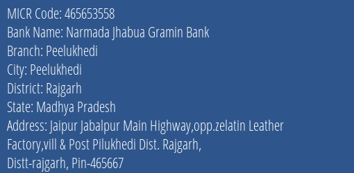 Narmada Jhabua Gramin Bank Peelukhedi MICR Code