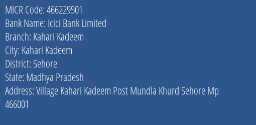 Icici Bank Limited Kahari Kadeem MICR Code