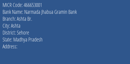 Narmada Jhabua Gramin Bank Ashta Br. MICR Code