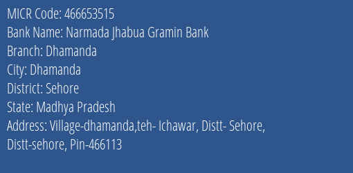 Narmada Jhabua Gramin Bank Dhamanda MICR Code