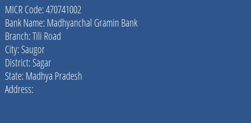 Madhyanchal Gramin Bank Tili Road MICR Code